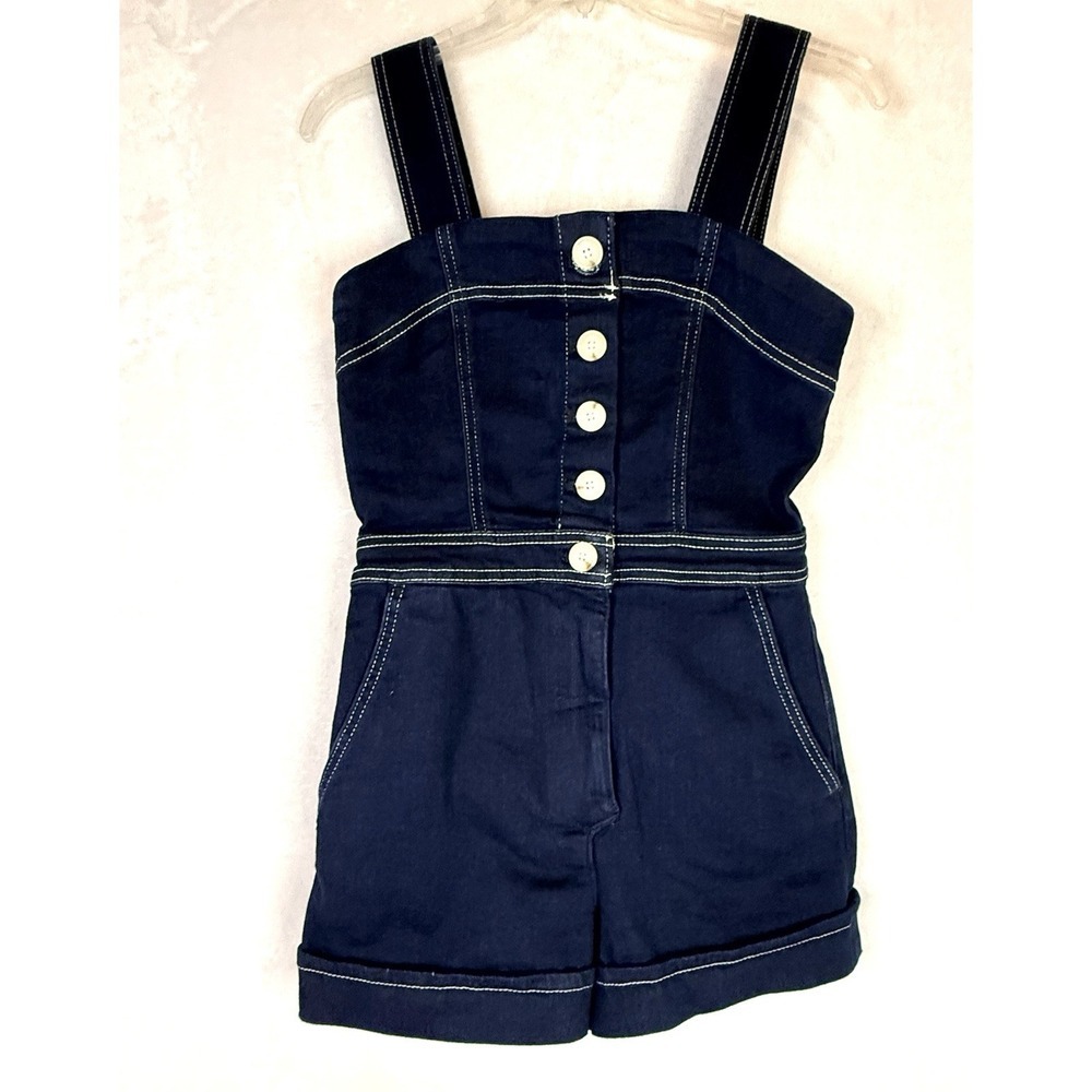 Maeve Anthropologie Portside Romper Size 2 Dark Wash Denim Button Front Shorts